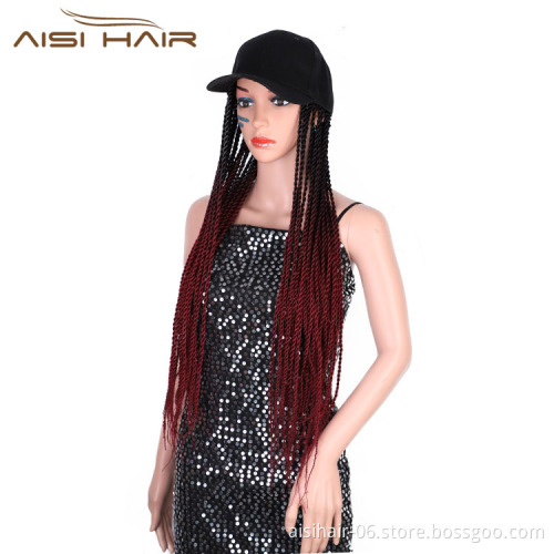 Aisi Hair Heat Resistant Synthetic Baseball Hat With Crochet Twist Braiding Hair Extension For Black Women Synthetic Hair Wigs